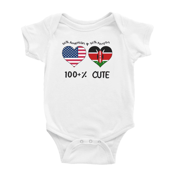 50% Kenyan + 50% American = 100+% Cute Baby Romper Bodysuit For Boy Girl (White, 0-3 Months)