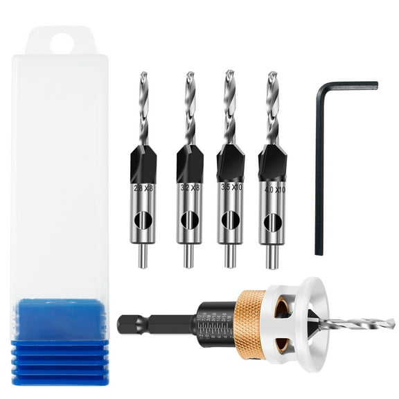 Countersink Drill Bit Set Alloy Countersink Bits with Adjustable Depth Stop and L Shape Wrench Practical Wood Countersink Bit Set for Woodworking Fiberboard Plywood