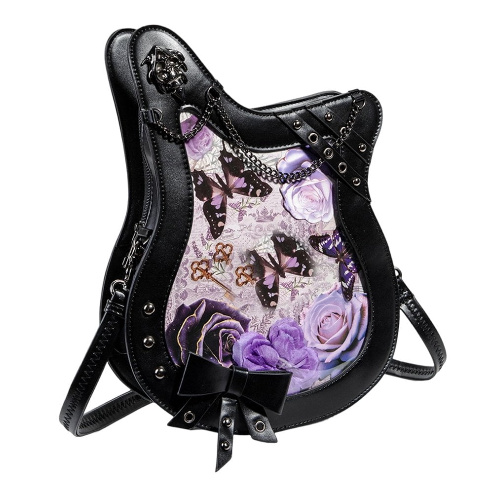 Jiibva Ita Messenger Bag for Women Cute Pin Display Crossbody Bags Punk Leather Guitar Shoulder Bag Kawaii Japanese Anime Ladies Purse