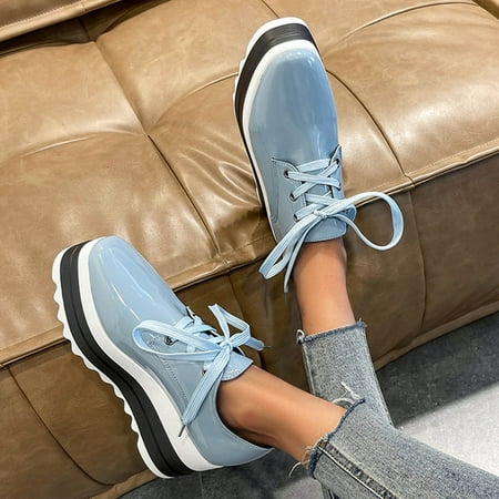 

Toe Fashion Color Leather Shoes Women s Bright Solid Strap Casual Platform Women s sneakers