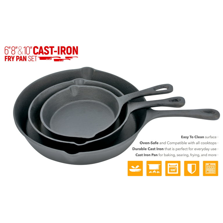 Pre-Seasoned Cast Iron Frying Pans - 3 Piece Set