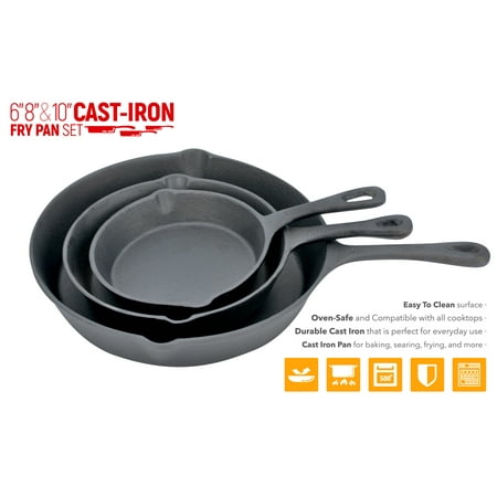 Cast Iron 3 Piece Skillet Set, Nonstick Pre-Seasoned Chemical Free & Heavy Duty for Use on Stove Top, Oven or Grill 6