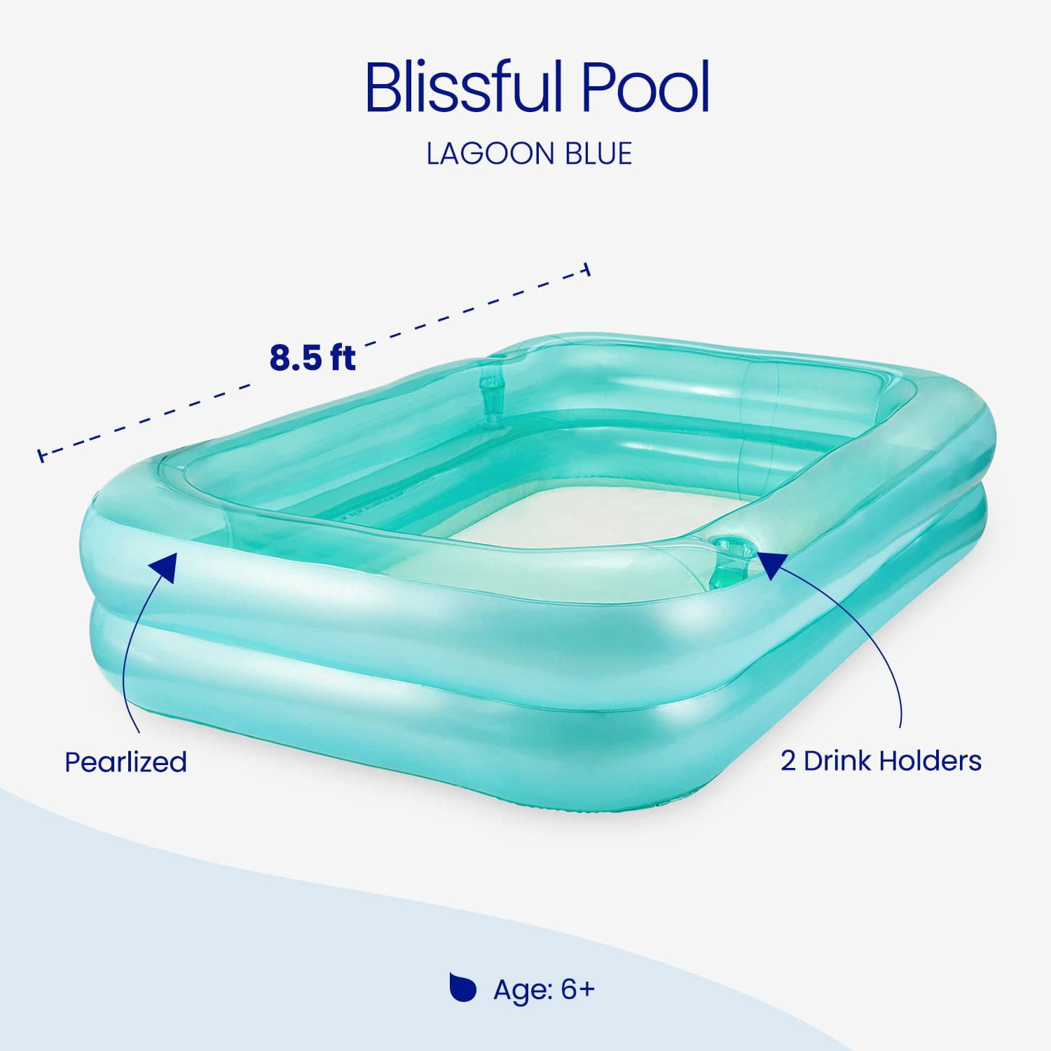 Funsicle 8.5ft Blissful Pool, Inflatable Family Swimming Pool, Lagoon Blue, Rectangular, Age 6 & up