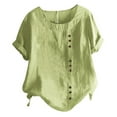 thumbnail image 2 of Green Womens Tops Lady Fashion Women Vintage O-Neck Floral Button Shirt Short Sleeves Top Blouse Going Out Tops for Women, 2 of 3