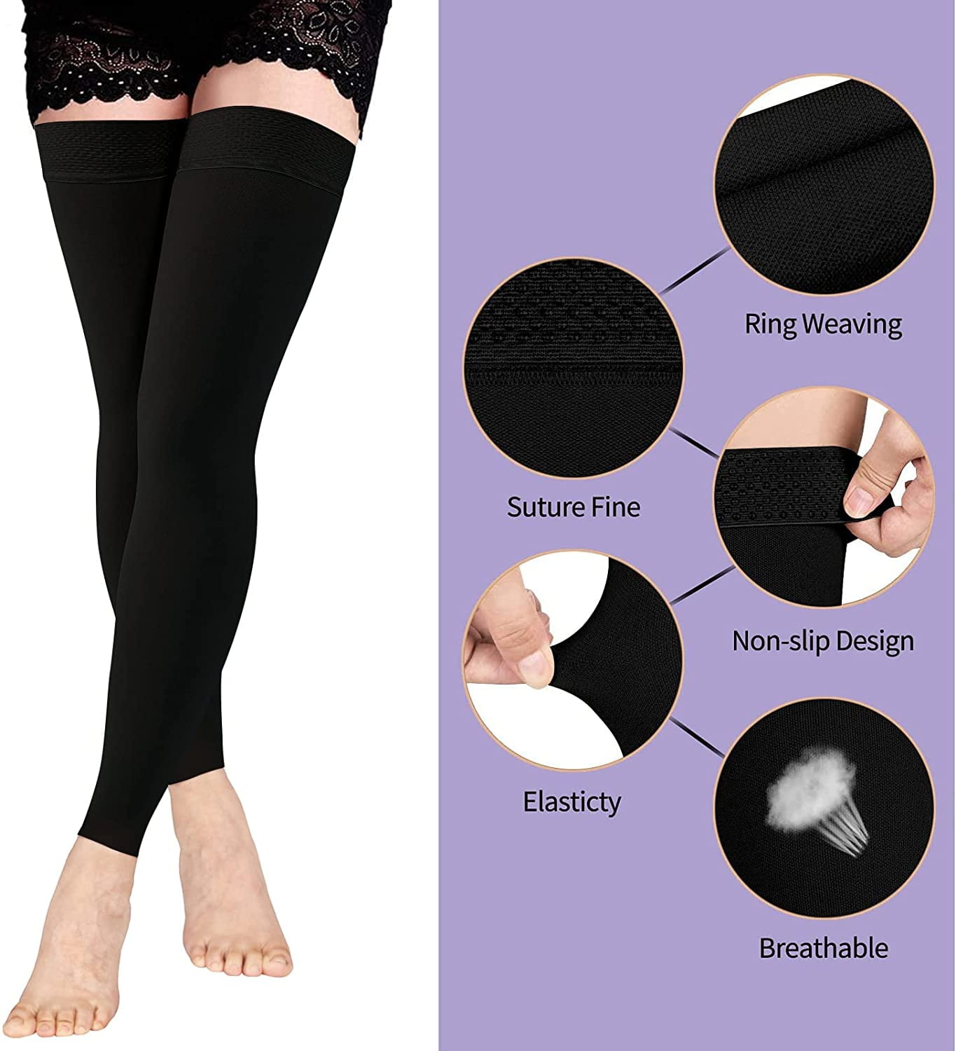 KEKING Thigh High Compression Stockings Footless, Unisex, 20