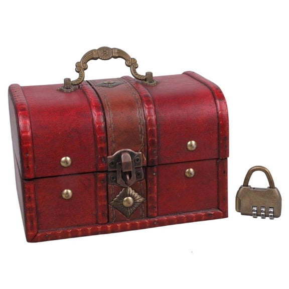 ANXPTIME Antique Vintage Wooden Treasure Chest Decorative Wood Jewelry Storage Trunk Box with Metal Lock for Pirate Keepsake