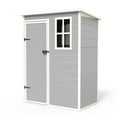 thumbnail image 2 of MRUAKA Outdoor Storage Shed 5x3 FT, Resin Garden Shed for Bike, Tool, Plastic Outside Sheds & Outdoor Storage Storage Box with Lockable Door for Backyard, Patio, Lawn, Sandstone, 2 of 12