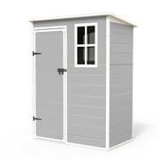 MRUAKA Outdoor Storage Shed 5x3 FT, Resin Garden Shed for Bike, Tool, Plastic Outside Sheds & Outdoor Storage Storage Box with Lockable Door for Backyard, Patio, Lawn, Sandstone