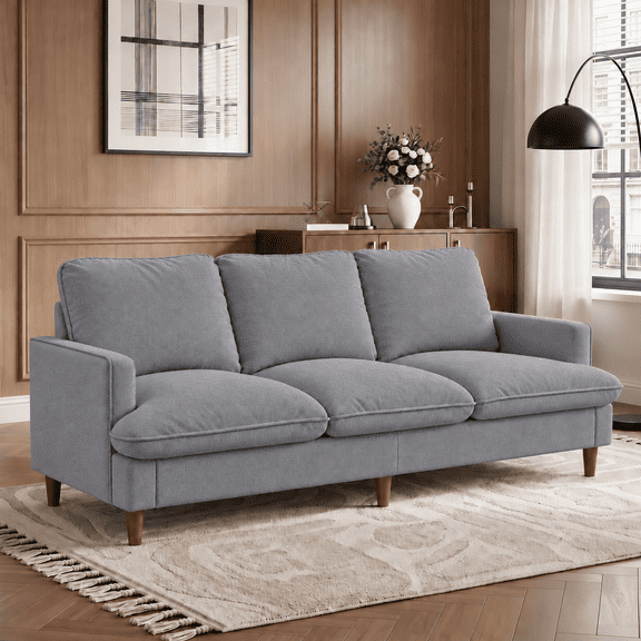 Doyolan 89.8" 3-Seater Sofa Couch for Living Room, Large Upholstered Sofa with Soft Cushions and Wide Seats, Modern Comfy Couch, Gray