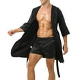 thumbnail image 1 of GPOECD Men's Solid Color Thin Short Sleeve Loose Drawstring Design Home Bath Robe for Casual Wear and as Men's Pajamas Black,L, 1 of 4