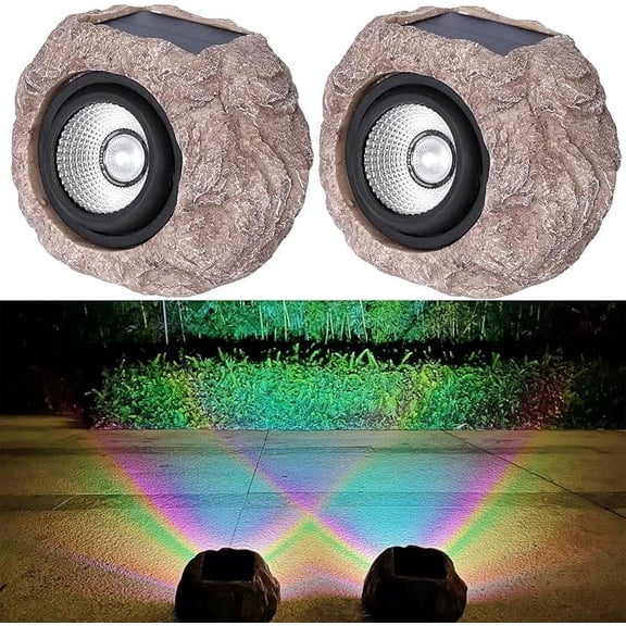 2 Pack Solar Rock Lights Outdoor, IP65 Waterproof LED Landscape Spot Lights for Garden, Yard, Pathway, Patio & Sidewalk, Auto On/Off Solar Powered Decorative Lighting for Outdoor Decor