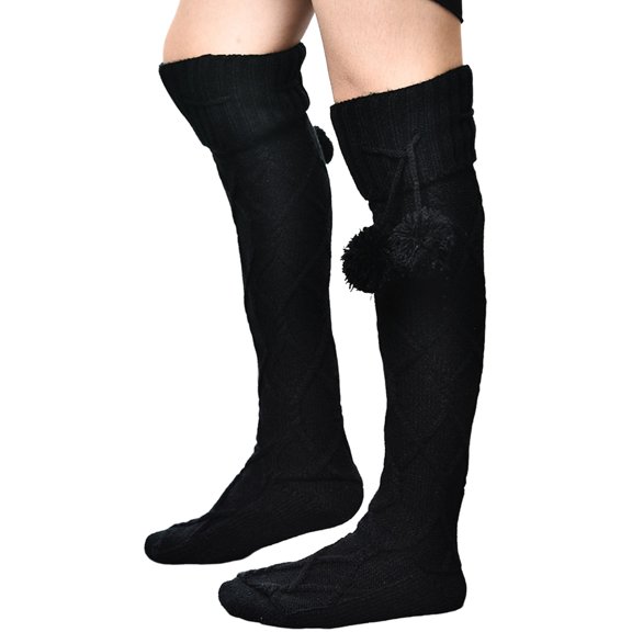 UJNDER Autumn Winter Knitted Stacked Socks Thigh High Over Knee Wool Breathable Long Tube Stockings For Women Black