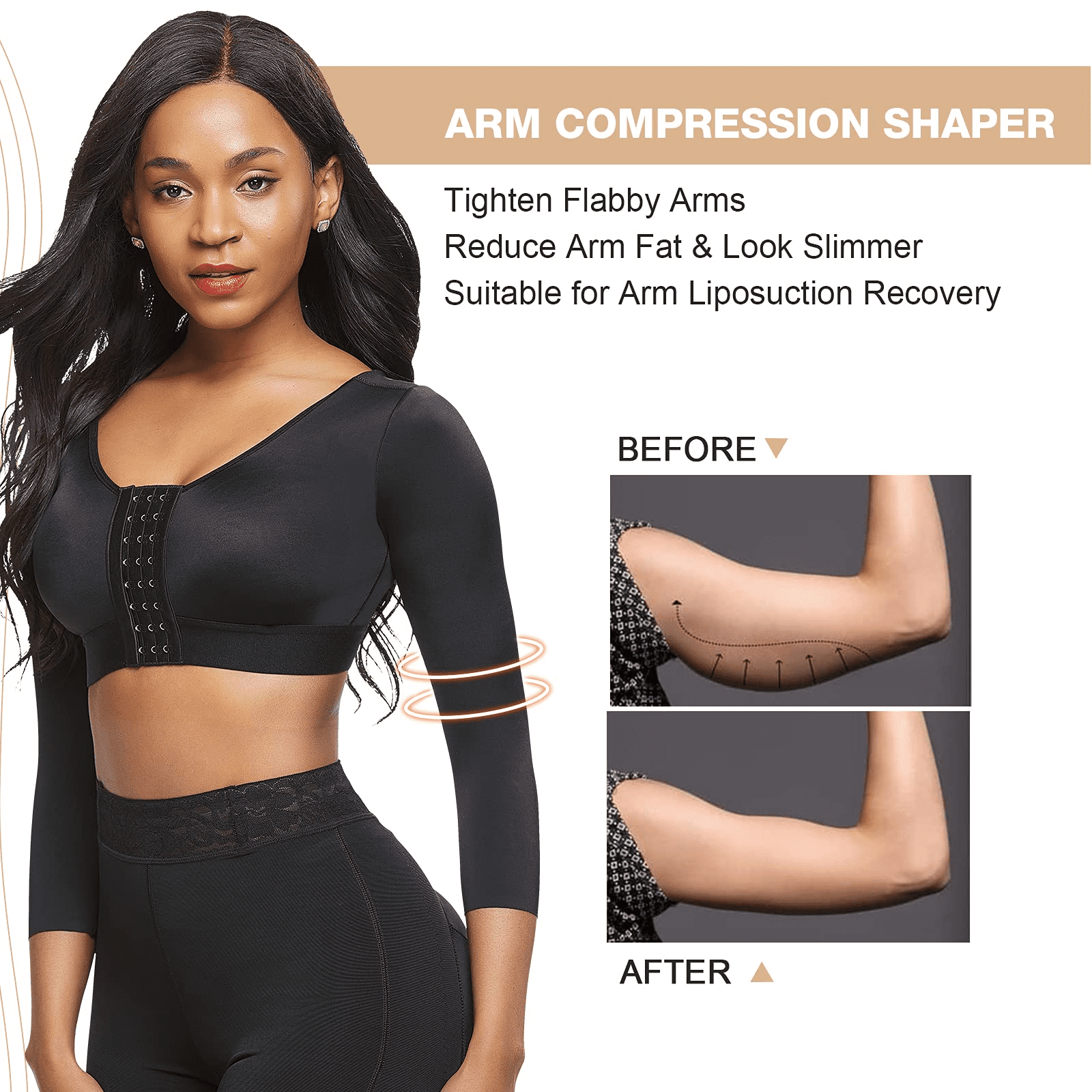 FeelinGirl Arm Shaper for Women Post Surgery Arm Lipo Compression Sleeves  Slimming Arm Faja Front Closure Shapewear Bra