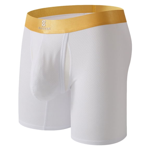GigrtiJin Men Pouch Long Boxer Briefs Color Block Low Waist Hip Lifting Mesh Underwear Breathable Sport Trunks Underpants