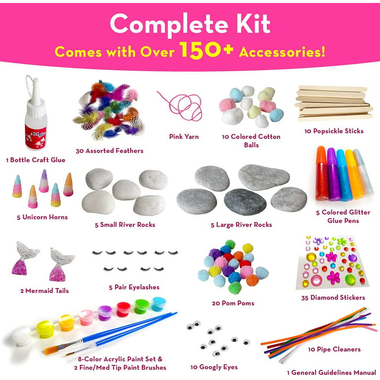  Rock Painting Kit for Kids  Arts & Craft Kits for Girls & Boys  with 10 Assorted River Rocks, Acrylic Paints, Paintbrushes, Art Smock,  Paint Markers, Stickers & Loads More 