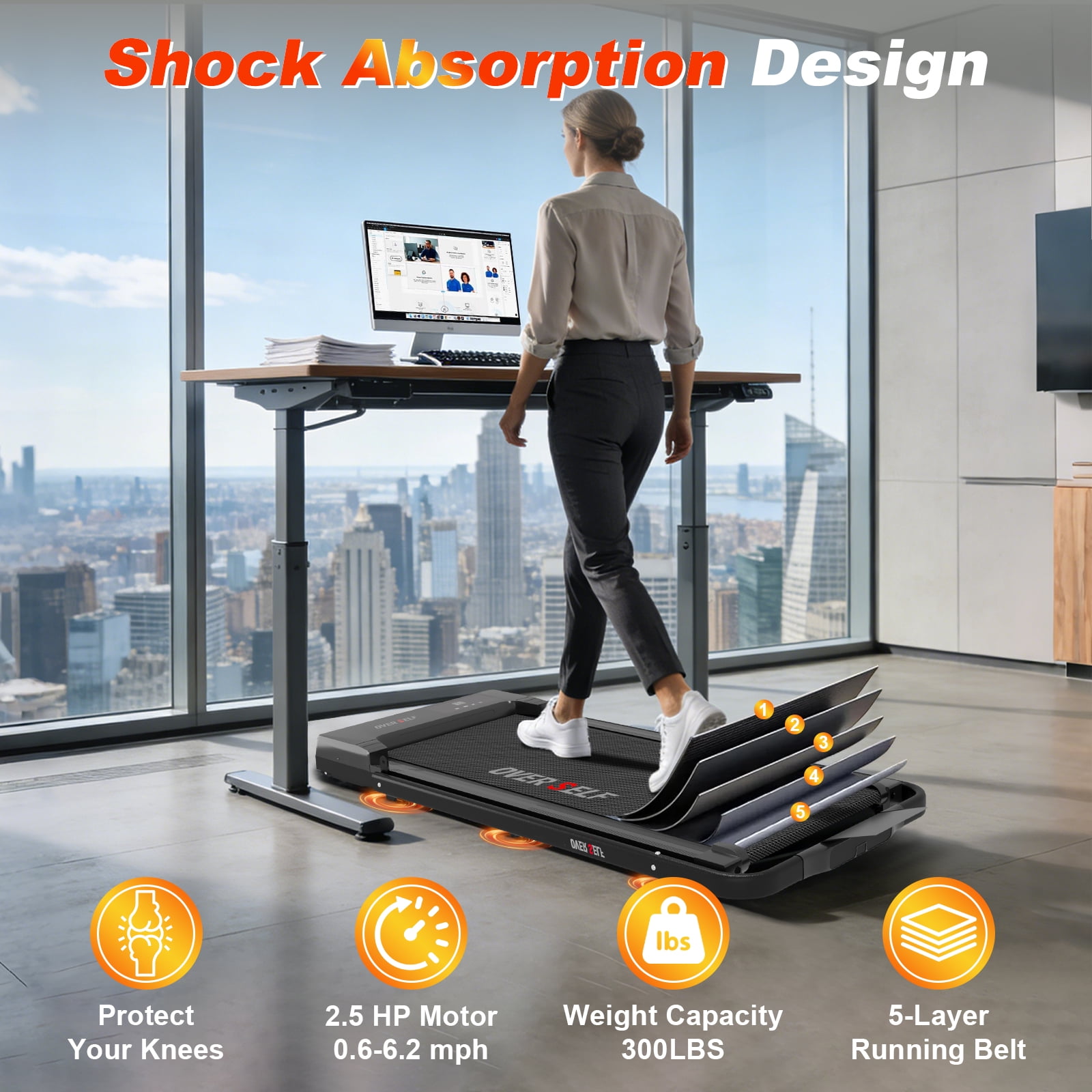 BEF Walking Pad, 3 in 1 Under Desk Treadmill, 2.5HP Quiet with Remote Control, 0.6-6.2MPH Home Workout Equipment