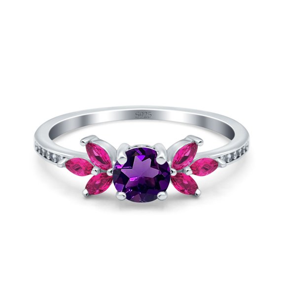Natural Amethyst Size-5 Art Deco Round Floral Vintage Leaf Style Marquise Ruby CZ Wedding Engagement Rings For Women 925 Sterling Silver Gifts For Her
