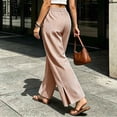 thumbnail image 4 of Atogsazn Womens Summer Wide Leg Striped Pants Casual Loose Split Hem Drawstring Pant with Pocket Trouser Brown S Fashion, 4 of 7
