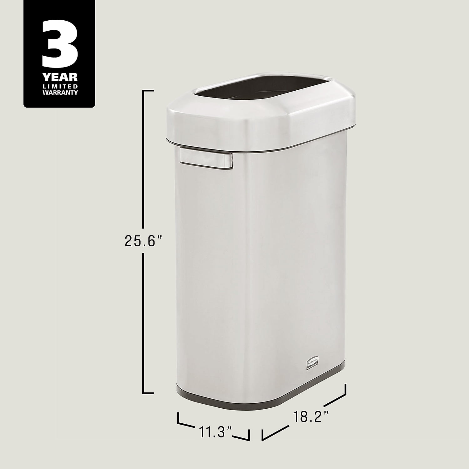 Rubbermaid Refine Stainless Steel Indoor Trash Can with Open Lid 15 Gallon Silver (2147581)