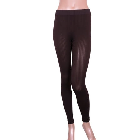 - Ribbed Knit Textured Banded Waist Footless One Size Leggings