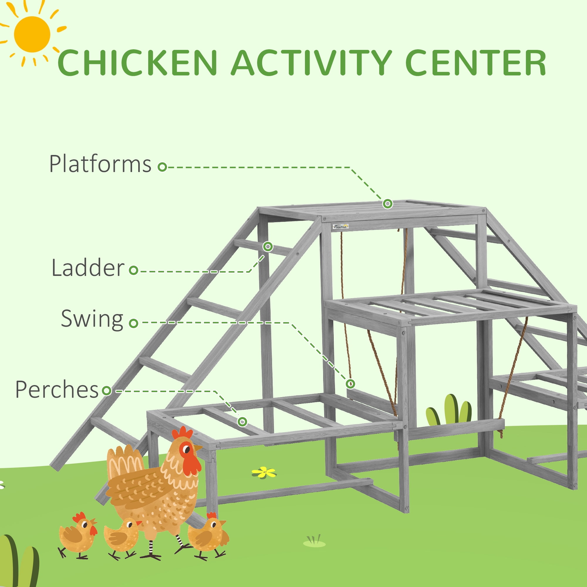 ZephyPaws Wooden Chicken Swing Set with Multi-Level Ladder, Swings, and Platforms for Chicken,Duck,Brown