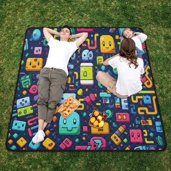 Robots Aliens Beach Blanket Outdoor Picnic Blanket 78"x 78" Waterproof Foldable for Beach Camping Travel Hiking Grass Lawn Park