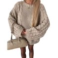 thumbnail image 2 of Cable Knit Oversized Sweaters Womens Cozy Pullover Sweater Fall Winter Clothes Camel Color S, 2 of 6