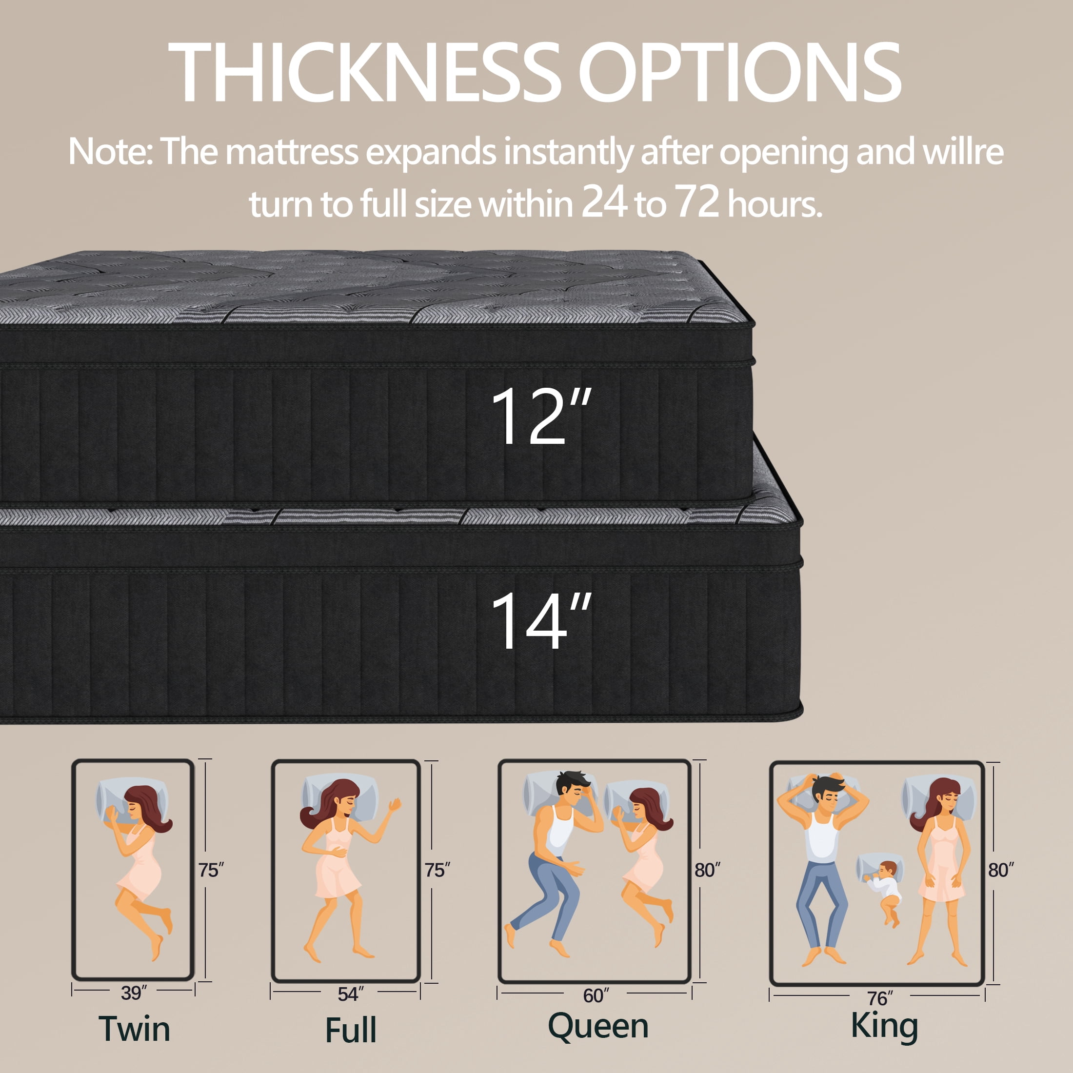 Doudter King Size Mattresses 14 Inch, Medium Firm Hybrid Mattress, Memory Foam and Individual Pocket Spring,Motion Isolation,Pressure Relief
