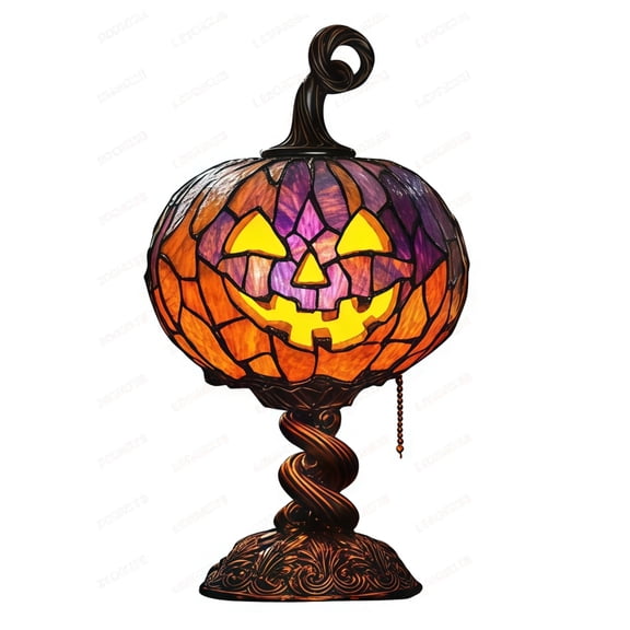syligr Pumpkin Table Lamp for Halloween Decor, Faux Stained Glass Pumpkin Light for Bedroom Nightstand Accent, Vintage Mood Lighting, Entryway Desk Display, USB Powered,Autumn Centerpiece Decoration