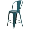 thumbnail image 4 of Merrick Lane 24" Metal Indoor-Outdoor Counter Stool with Vertical Slat Back and Integrated Footrest in Distressed Kelly Blue-Teal, 4 of 13