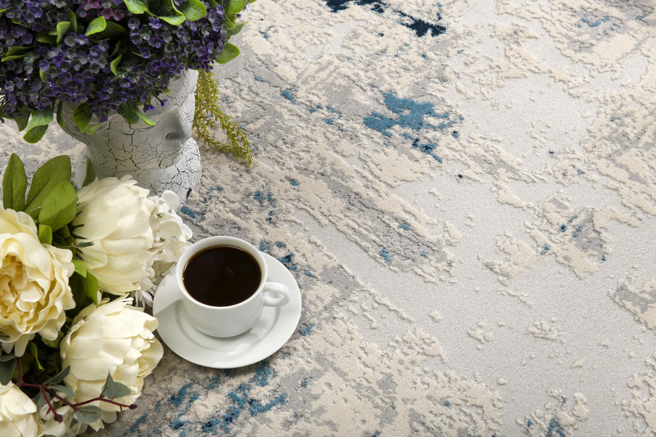 Tapis d'intérieur abstrait Rug Branch Vogue 2' x 7' (taille exacte : 2'3" x 7'), bleu crème, contemporain - Entrée, couloir, salle de bain et cuisine