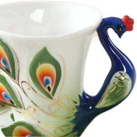 

YIRENWL Beautiful and elegant personalized Chinese ceramic tea set featuring exquisite peacock tea cup and saucer stunning coffee mug - A delightful and creative touch for a perfect afte