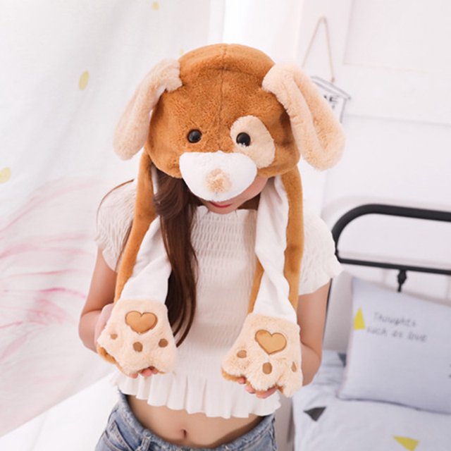 Lindo juguete con un mechón de gorro de actividad con orejas largas, gorro con bolsa de aire con orejas de conejo, regalo infantil para mujeres en otoño e invierno.