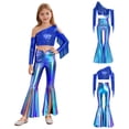 thumbnail image 5 of TTAO Kids Girls 70s Disco Clothes Set Shiny Metallic Fringed Crop Top And Bell-bottom Pants Wedding Birthday Partywear Royal Blue 16, 5 of 7