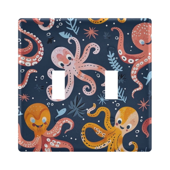 2 Gang Light Switch Cover Plate Cartoon Funny Octopus Wall Plate Decorate Electrical Outlet Cover Plates 4.56”x4.48”