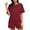 Wine, variant on hoksml Women's Short Sleeve Linen Cotton 2 Piece Short Sets, Summer Beach Outfits, Crew Neck Crop Top and Shorts