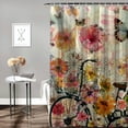 thumbnail image 2 of Creowell Butterflies Shower Curtain, Stroller of Flowers and Butterflies Carriage Cart Celebration Shower Theme, Cloth Fabric Bathroom Decor Set with Hooks White, 2 of 7