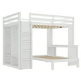 thumbnail image 5 of Newest Queen over Twin Bunk Bed with Dismountable Lower Bed & Desk - Solid Wood Frame, Built-in Wardrobe & Shelves, Convertible to Loft Bed, White, 5 of 9