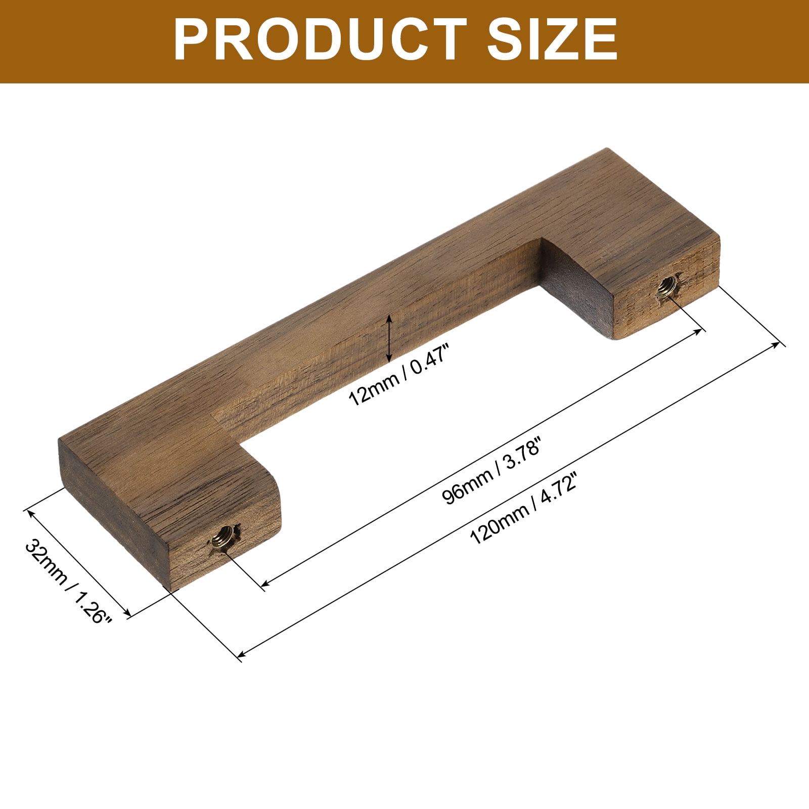Uxcell 6 Pack Wood Drawer Pulls, 4 Inch Hole Center Square Wooden Drawer Pulls Cabinet Handles with Screws for Kitchen Dresser Wardrobes Door Cupboard, Dark Walnut