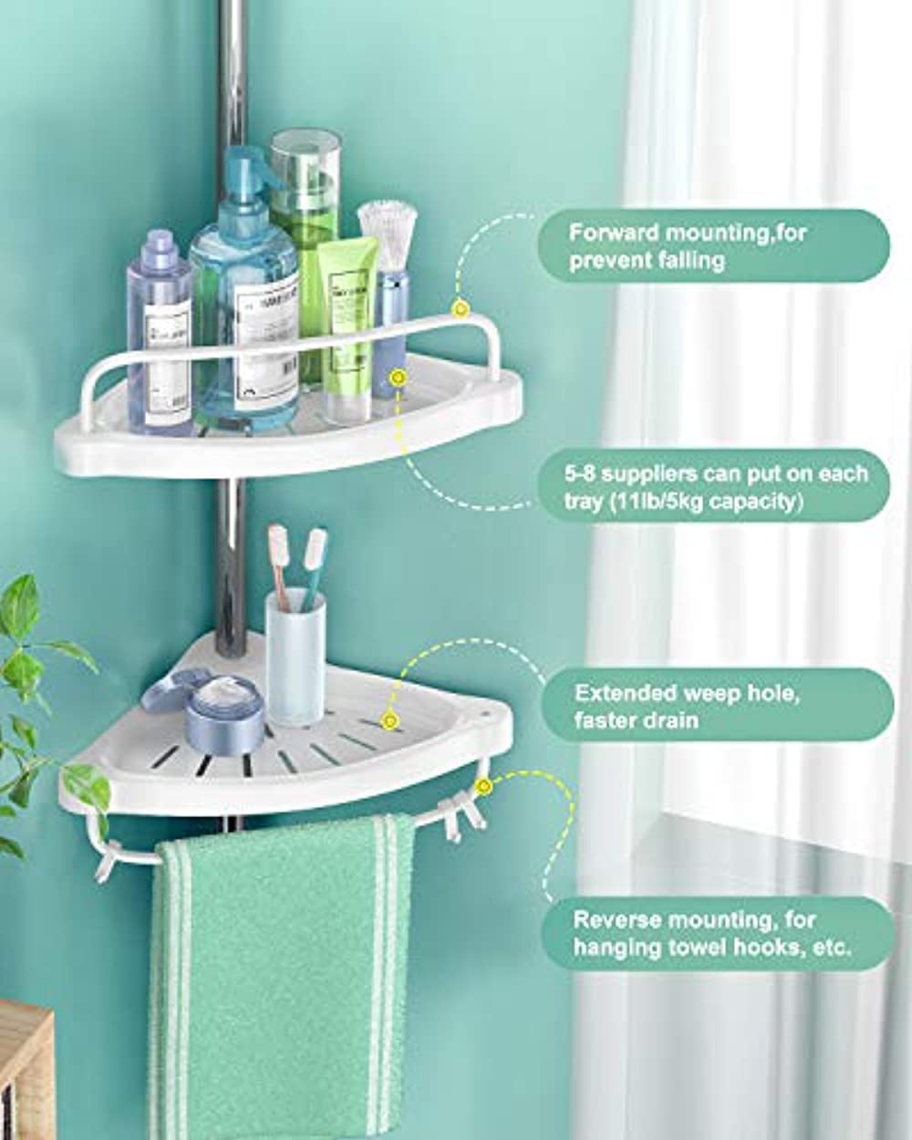  ADOVEL Shower Caddy Hanging, 2 in 1 Shower Caddy Over Shower  Head/Door, Sturdy Bathroom Shelf Organizer with Adjustable Height, No Rust,  No Drilling, 4 Suction Cups for Bathroom Storage (Black) 