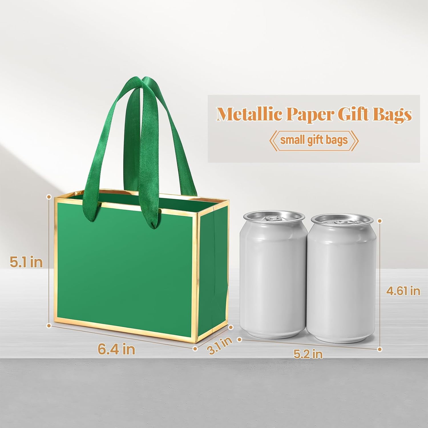 30 Pcs Small Metallic Foil Gift Bags with Handles, Green Gold Thank You Favor Bag with Tissue Paper for Back to School Baby Shower Wedding Mother's Day Christmas Party (6.4x3.1x5.1 Inch)