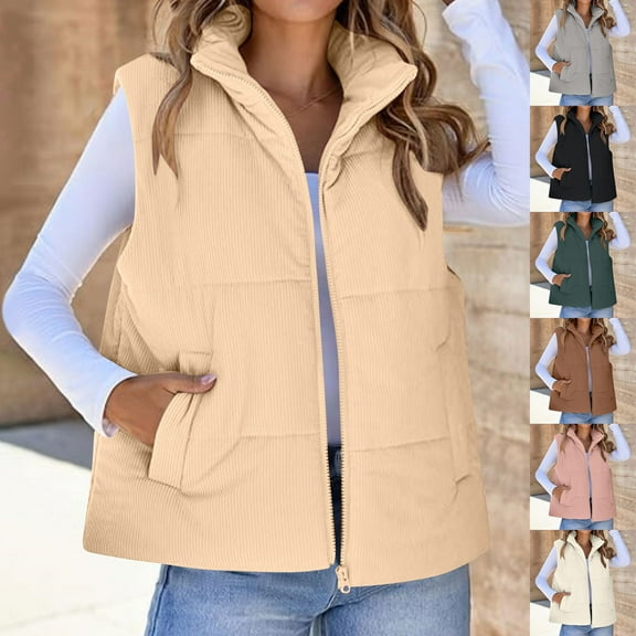 FRSASU Women's Fall/Winter Vest Casual Sleeveless Hoodless Zip Up Trendy Jacket Coat with Pocket White XL(XL)