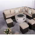 thumbnail image 5 of 8-Piece Outdoor Furniture Set with Fire Pit Table PE Wicker Brown Rattan Sectional Sofa Patio Conversation Set, 5 of 12