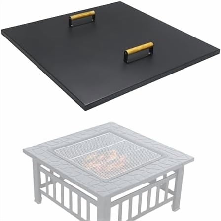 -30" Square Fire Pit Snuffer Lid - Carbon Steel Fire Pit Pan Lid for 28" FirePit- Steel Cover with Wooden Handles FirePit Shield for Outdoor Burner Cover Camping Accessories$$Garden & Patio