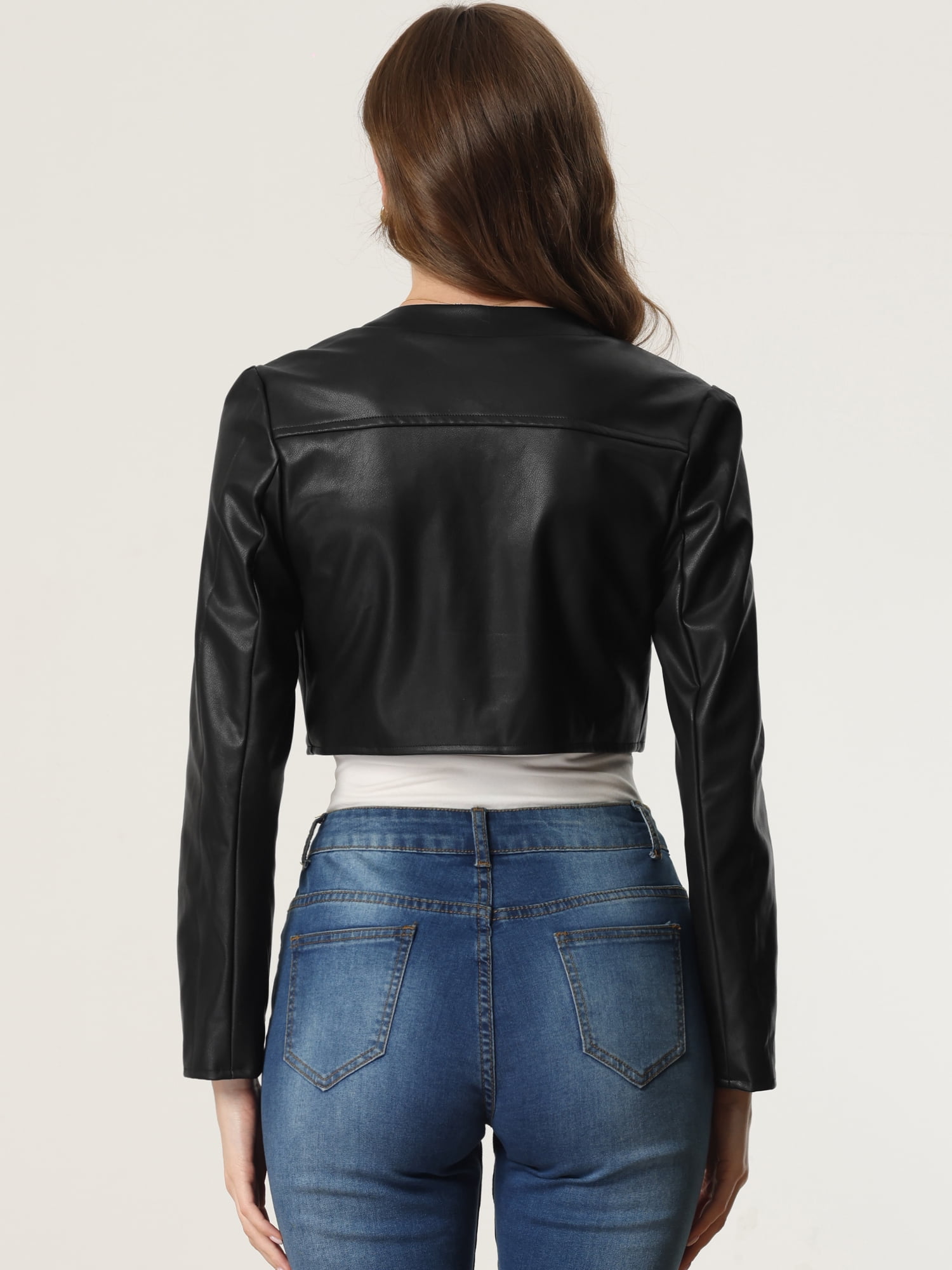 DARING DIVA Women's PU Bolero Shrug Leather Cropped Jacket Cardigan L Black