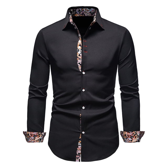 Camisas Vaqueras Para Hombre Manga Larga Camisa de manga larga para hombre, moda juvenil, informal, con solapa, ajustada, color (Black, XXL)