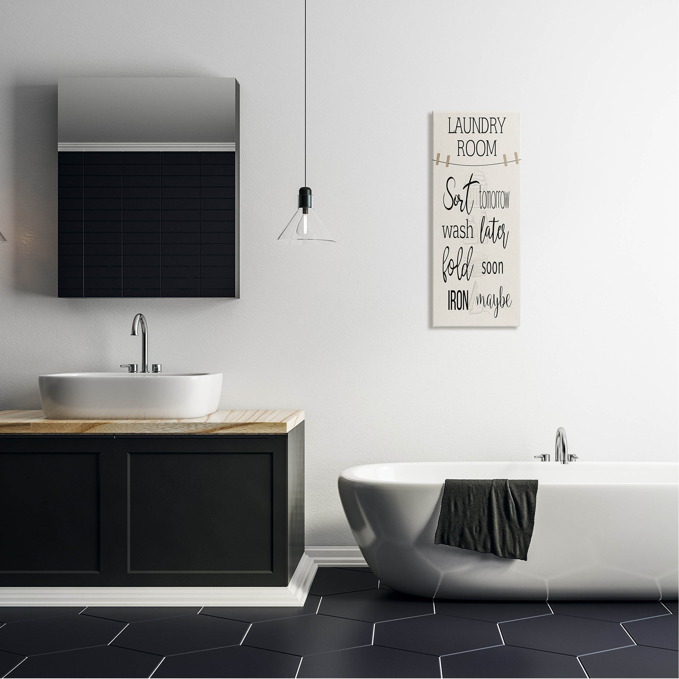 Laundry Room List Clothesline Typography Graphic Art Gallery Wrapped Canvas Print Wall Art