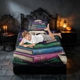 thumbnail image 5 of Homewish Halloween Skull Twin Sheets, Magical Book Print Bedding, Dark Purple Green Blue, 3pcs (1 Flat Sheet, 1 Fitted Sheet and 1 Pillowcase), 5 of 6