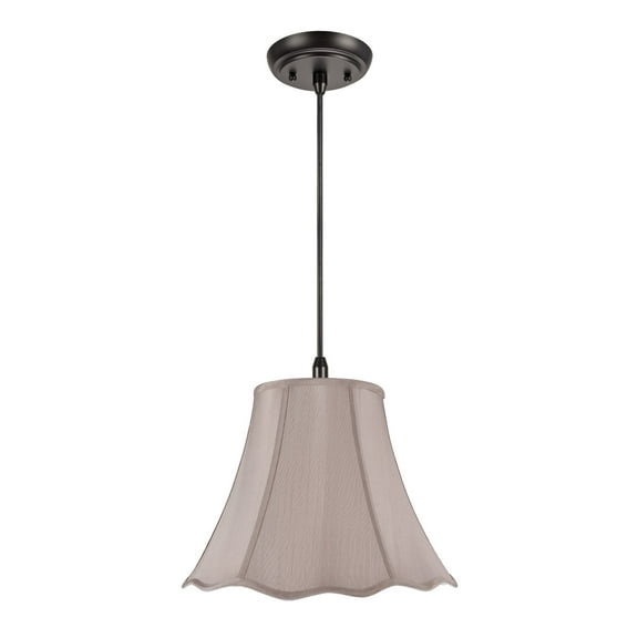 Aspen Creative 74008 One-Light Hanging Pendant Ceiling Light with Transitional Hexagon Scallop Bell Fabric Lamp Shade, Taupe, 12" width