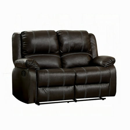 Zuru Motion Manual Recliner Loveseat, Pillow Top, Brown Faux Leather